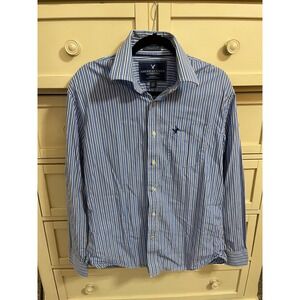 American Eagle Men's Striped Vintage Fit Large Long Sleeve Blue‎ & White